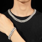 新作 合金 喜平チェーン 14mm ダイヤカット フルCZ ヒップホップ ネックレス ブレスレット 男女兼用