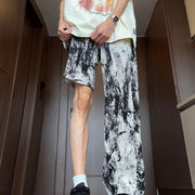 新中華風 水墨 タイダイ柄 接触冷感 パンツ 男女兼用 夏物 薄手 ゆったり ストレート ドロスト