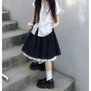 2026新作 夏 ミディスカート ドット柄 レース 小柄 きれいめ