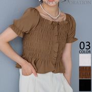 【2026新作商品♪】シャーリングショート丈フリルトップス