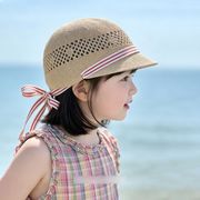 韓国系 キッズ リボン マリンキャップ 春夏物 透かし編み 紫外線対策 キャップ 男女兼用