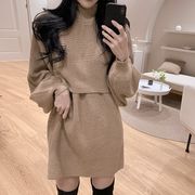 厚手ニットトップス ノースリーブワンピースセット