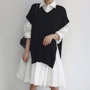 シャツワンピースとニットベストのセット