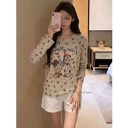 花柄プリント クルーネックシアー長袖トップス レディース