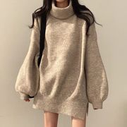 ハイネック ゆったりロングニットトップス