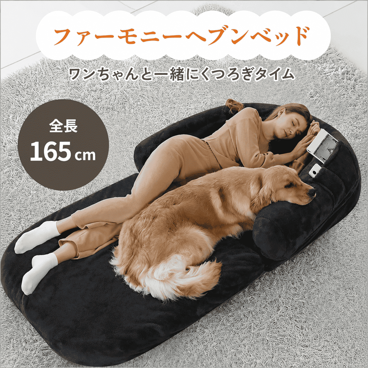 大型犬用ベッド 165×105cm 厚み25cm ソファになる2WAY カバー丸洗いOK 4色