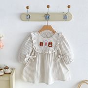 2026年秋新作 女の子・ベビー服 長袖ワンピース ボーダー柄 キャラクター  お出かけ着 子供服