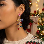 クリスマス ピアス カラーラインストーン ツイストロング 華やかパーティアクセサリー