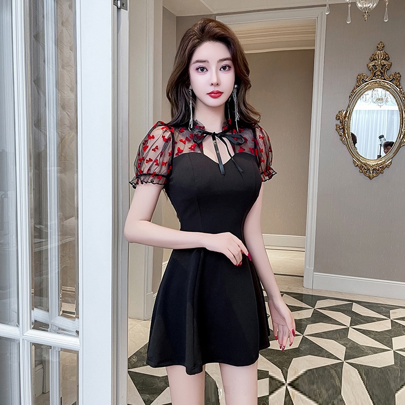 ★S～4L★キャバドレス キャバ嬢 透け感 可愛い蝶々柄レース切替ミニ丈ドレスワンピース