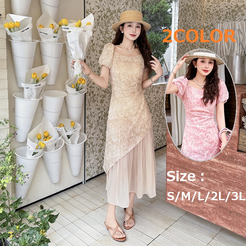 S～3L★パーティー  結婚式 お出かけ デート　花柄刺繍　重ねるワンピース