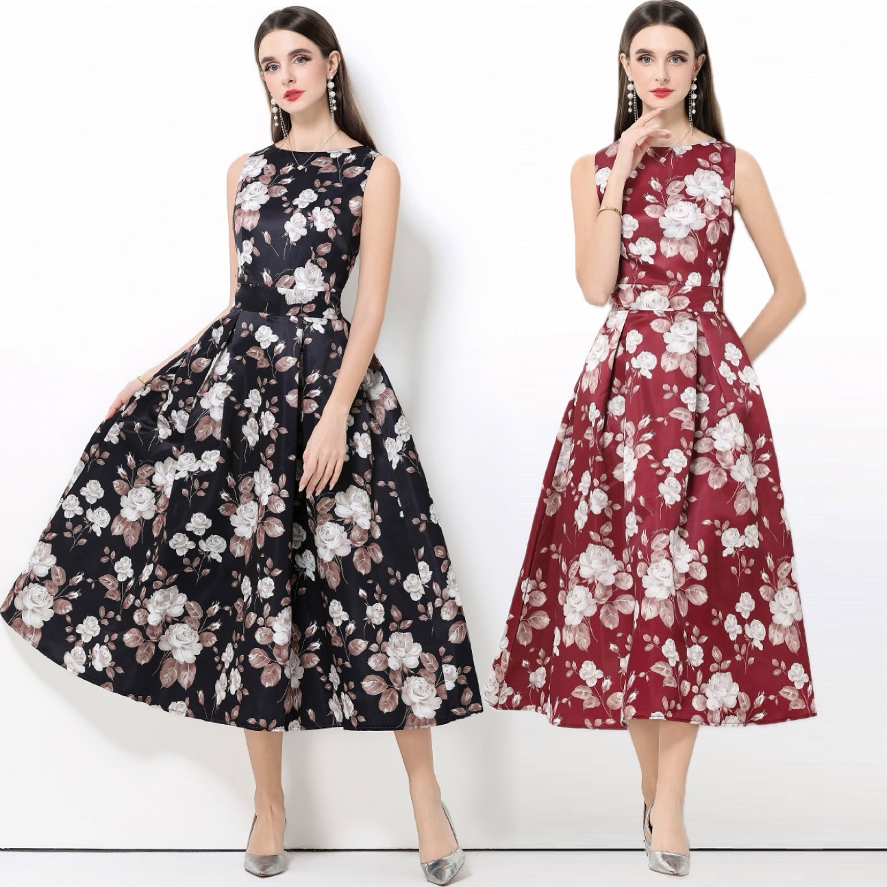 S～3L★パーティー 二次会　忘年会 ノースリーブ　花柄ワンピース