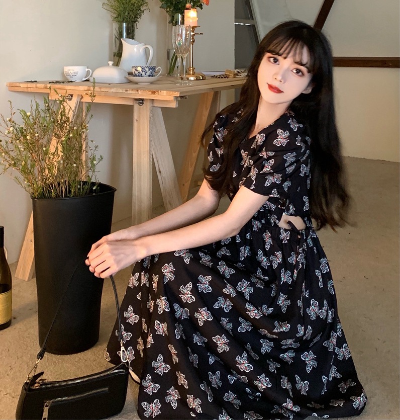 S 5l 大きいサイズ ウエスト大胆露出 可愛い蝶々柄プリントワンピース ドレス ワンピース パーティファッションならyosiroku
