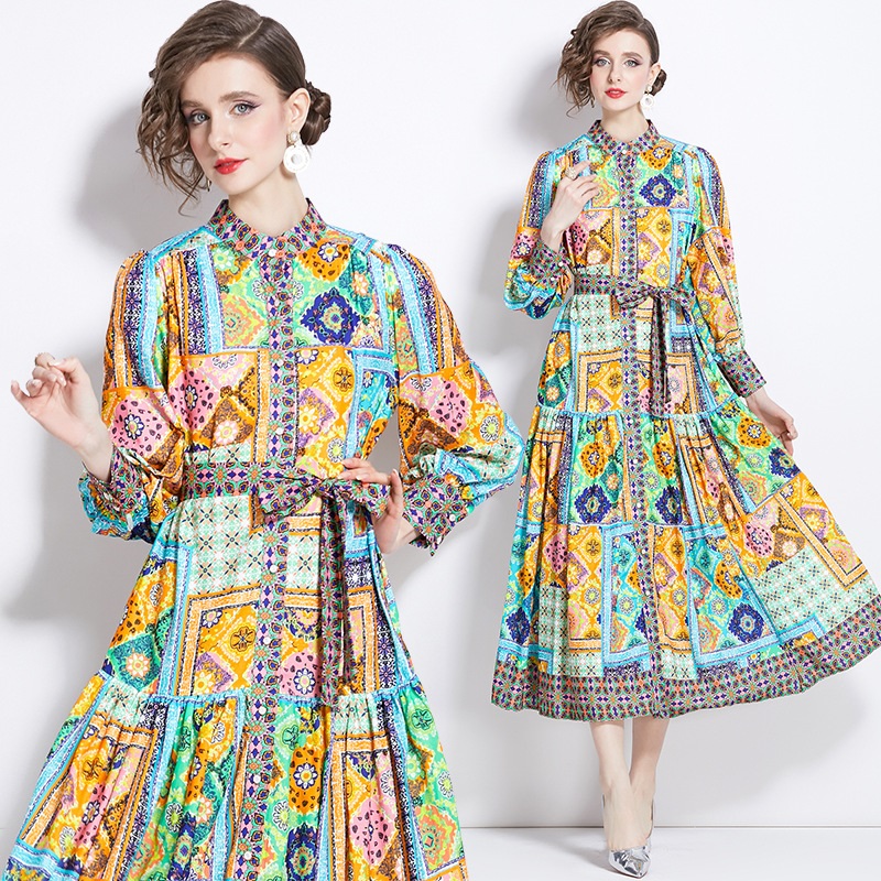 M～3L★夏新作　 出かけ パーティー　可愛いギャザ入り　リボン付き　長袖パフスリーブワンピース