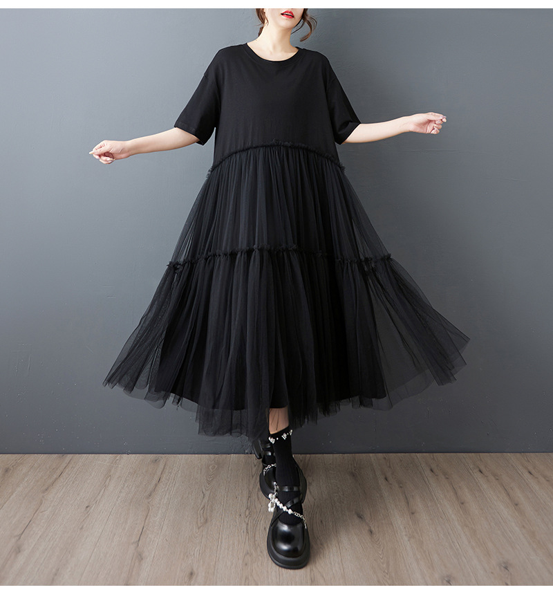 2025新作 ★原宿風　109系　ゆったりめ ボリューム感　可愛いフリル チュール切替 ドッキングワンピース