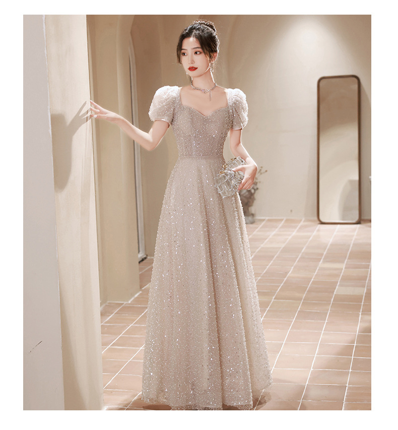 ★パーティー  結婚式 披露宴 ステージ 司会 演奏会 キラキラ上品感 　可愛いパフスリーブロングドレス