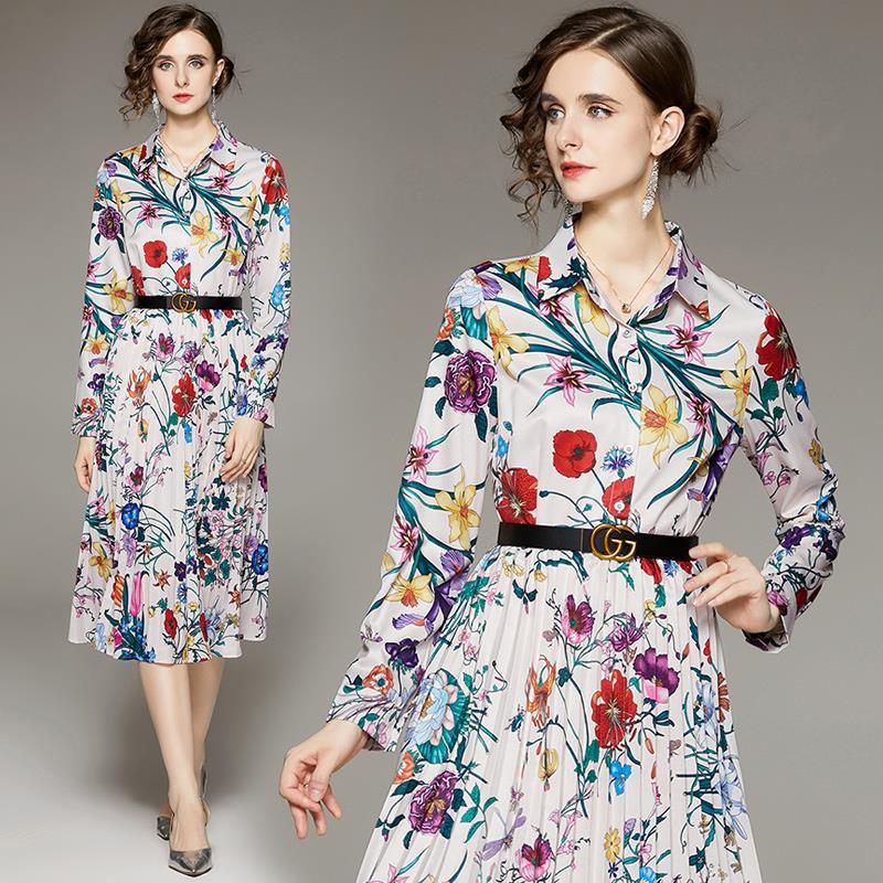 M～３L ★パーティー  結婚式 二次会 大人優雅 ベルト付き 可愛い花柄プリントドレスワンピース