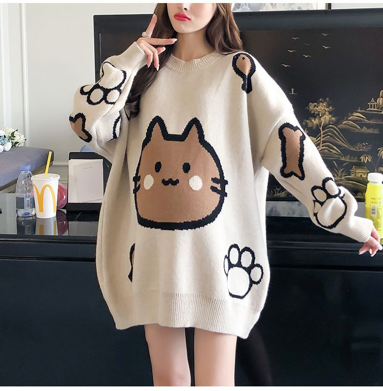 2COLOR 3L～6L相当　ゆったり 秋冬 新作 柔らかいニット可愛い猫柄　猫ちゃん ニットトップス プルオーバー