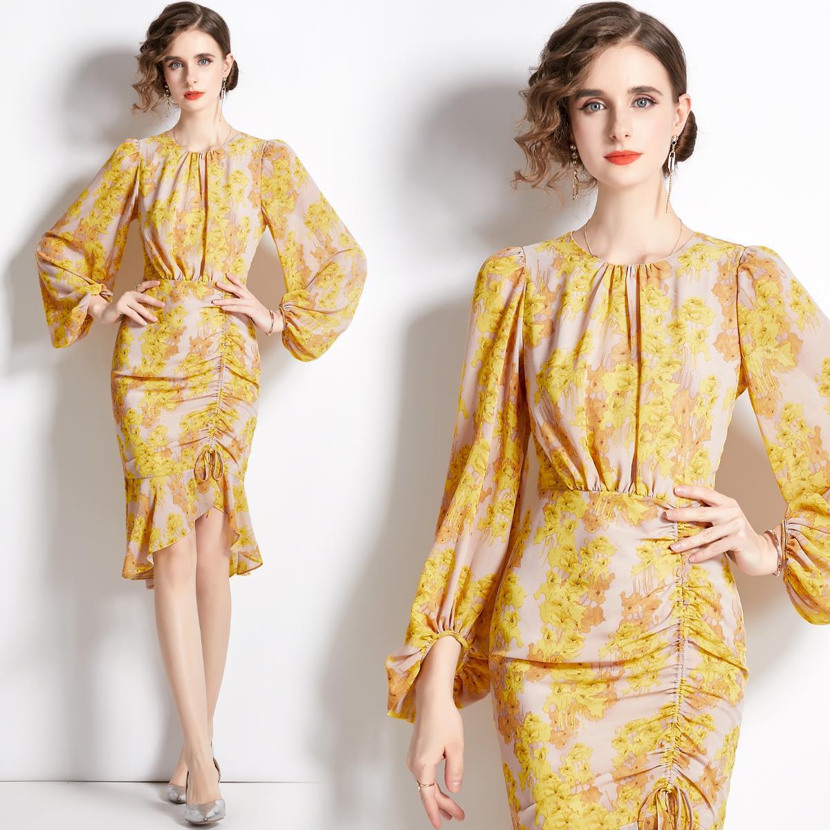 S～3L★ファッション パーティー  結婚式 デート 司会 フィッシュテール　パフスリーブドレスワンピース