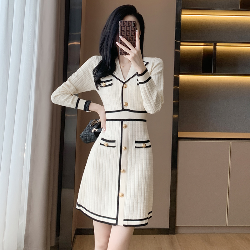 S～2L★オシャレニット　上品感バイカラー　ニットワンピース