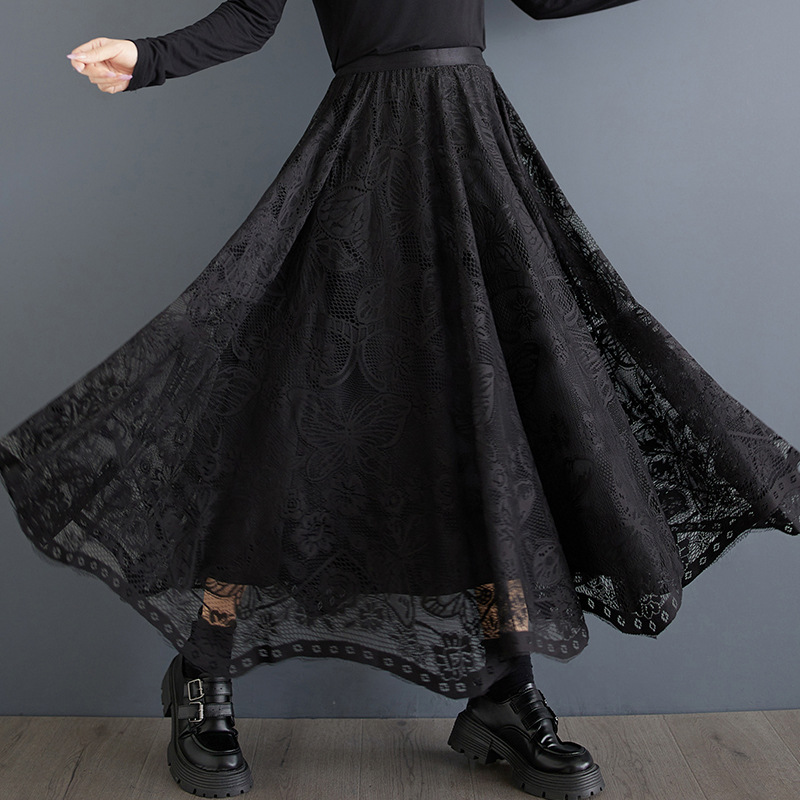 ★原宿風　コーデ万能　ボリューム感　ロングレーススカート