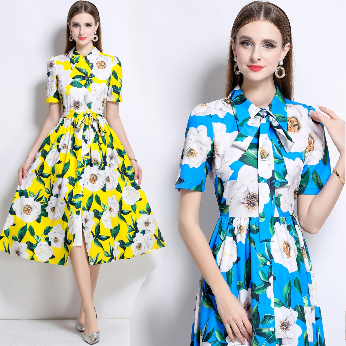 S～3L★パーティー  結婚式 お出かけ デート  リボン２WAY着　可愛い花柄ロングワンピース