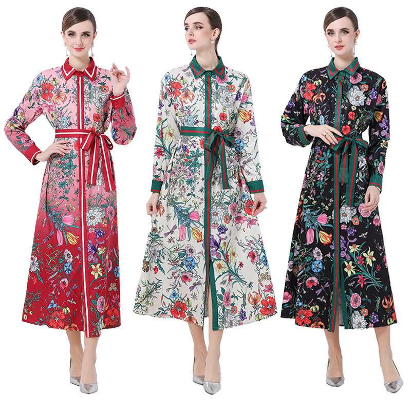 M～3L★パーティー 二次会　忘年会  リボン ベルト付き 花柄ロングドレスワンピース