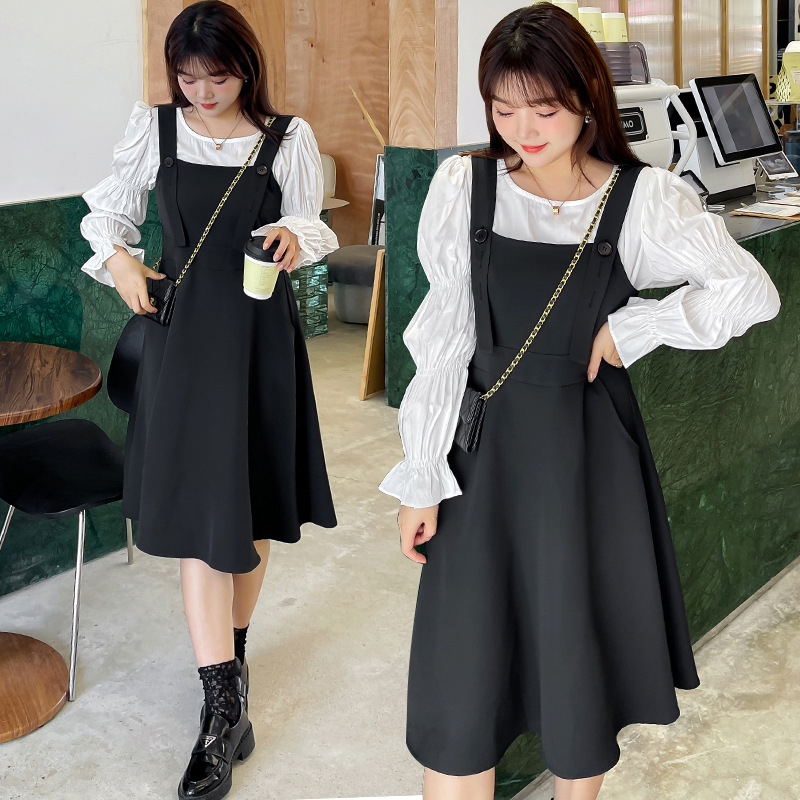 ★2L～5L 大きいサイズ★ゴム入り袖ブラウス　肩紐調節可能ワンピース 2set 膝丈 ロング丈 ２タイプ