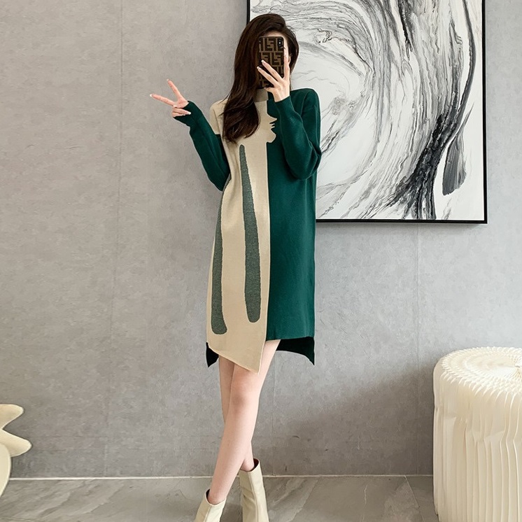 M～3L★ゆったり　オシャレニット　上品感 バイカラー　イレギュラー　ニットワンピース