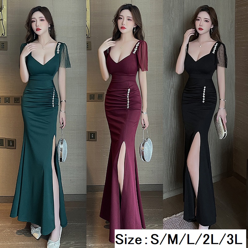 ★S～3L★キャバドレス キャバ嬢  上品感　 魅惑の谷間 セクシー　ロングドレス ワンピース