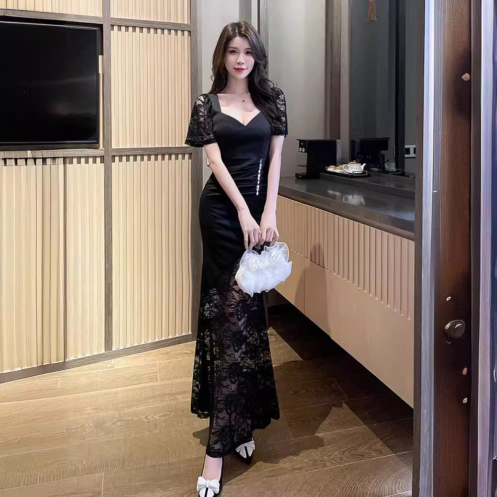 ★S～3L★キャバドレス キャバ嬢ドレス  上品感花柄レース切替 セクシー ロングドレス ワンピース