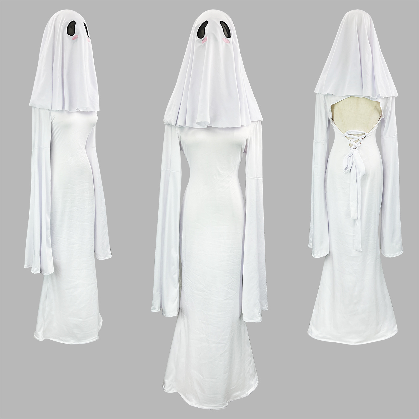 ★S～6L大きいサイズ★コスプレ　幽霊娘　cosplay　ハロウン衣装　背中大胆開き　3set