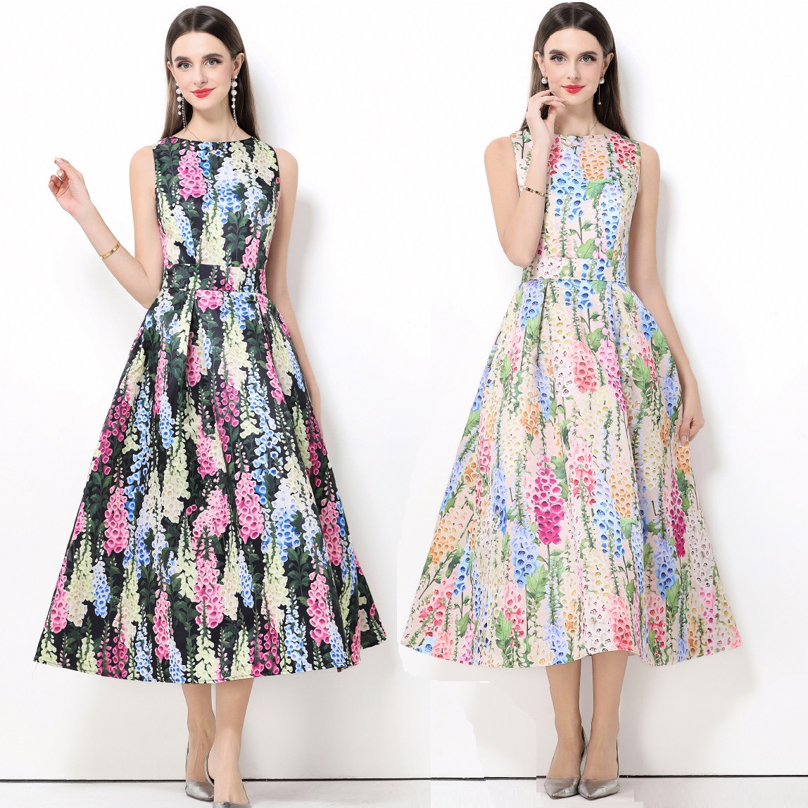 S～3L★パーティー 二次会　忘年会 ノースリーブ　花柄ワンピース