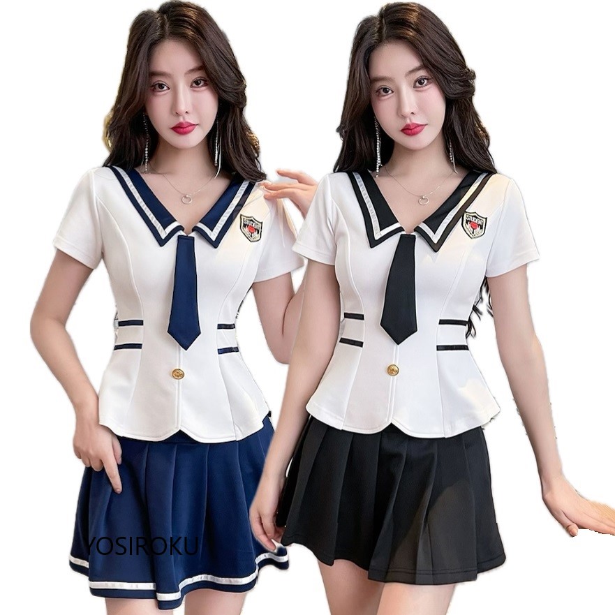 ★S～4L★キャバドレス キャバ嬢 　セーラー服　バイカラー　トップス　スカート　2点セット