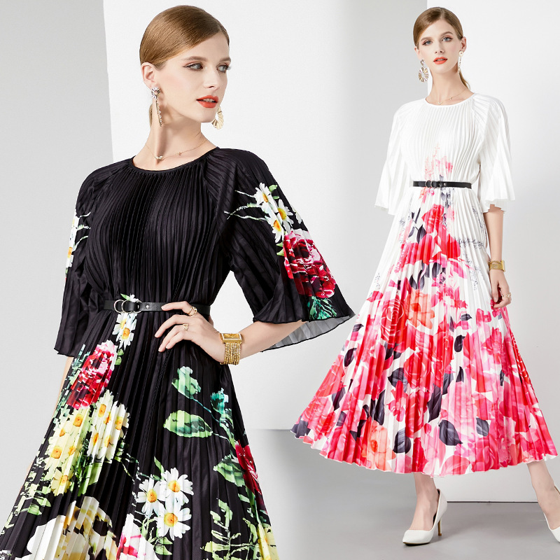 2COLOR★パーティー  結婚式 お出かけ ベルト付き　華やか　プリーツワンピース