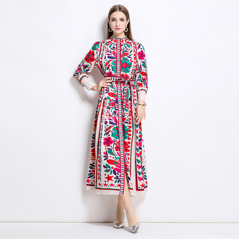 新作 M~3L★結婚式 パーティー 大人優雅印象　花柄　蝶々柄プリントロングワンピース