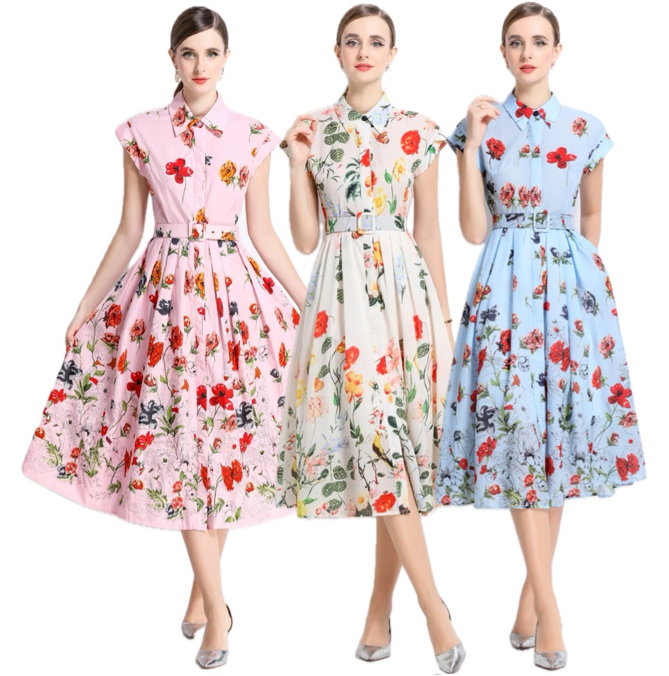 5COLOR★M～3L★パーティー  結婚式 お出かけ デート 夏清涼感　ベルト付き　レトロ感ワンピース