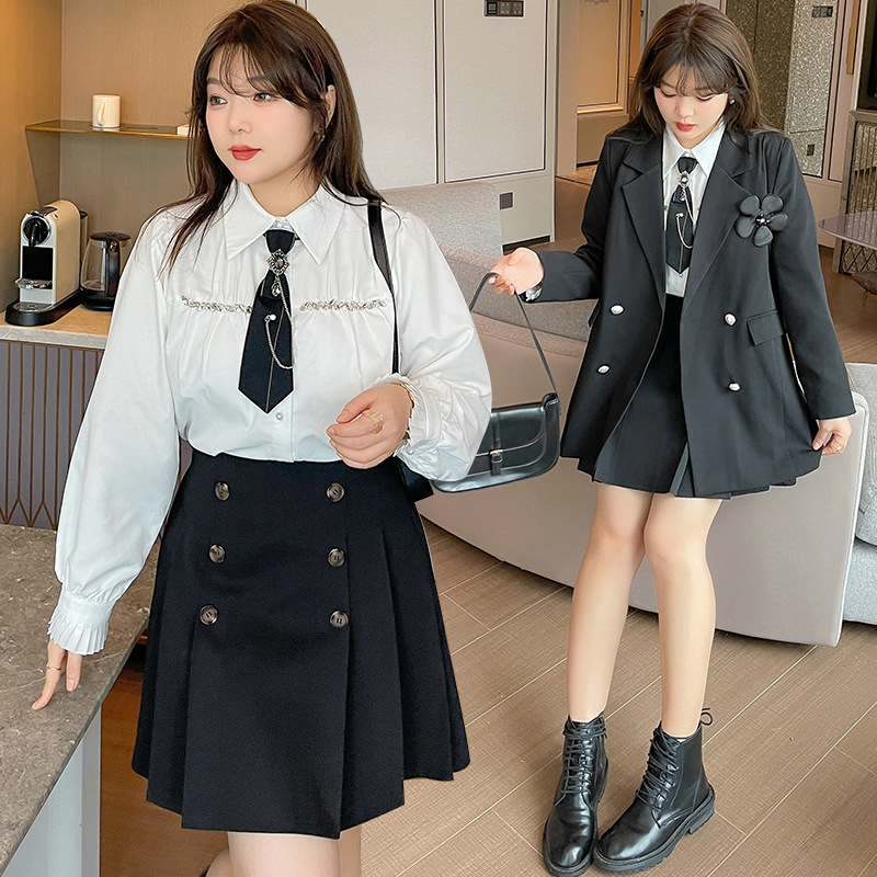 ★2L～6L 大きいサイズ★春秋新作 学生風 通勤通学ジャケット チエック柄プリーツスカート点セット