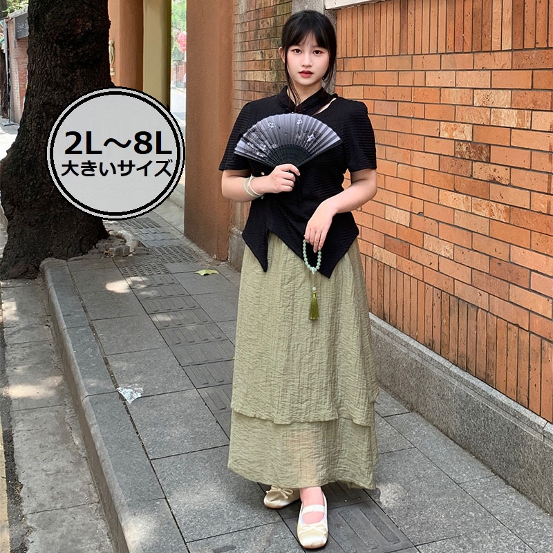 ★2L~8L★大きいサイズ★胸元編上げ　宮廷風ハイウエスト　バイカラー異素材切替ワンピース