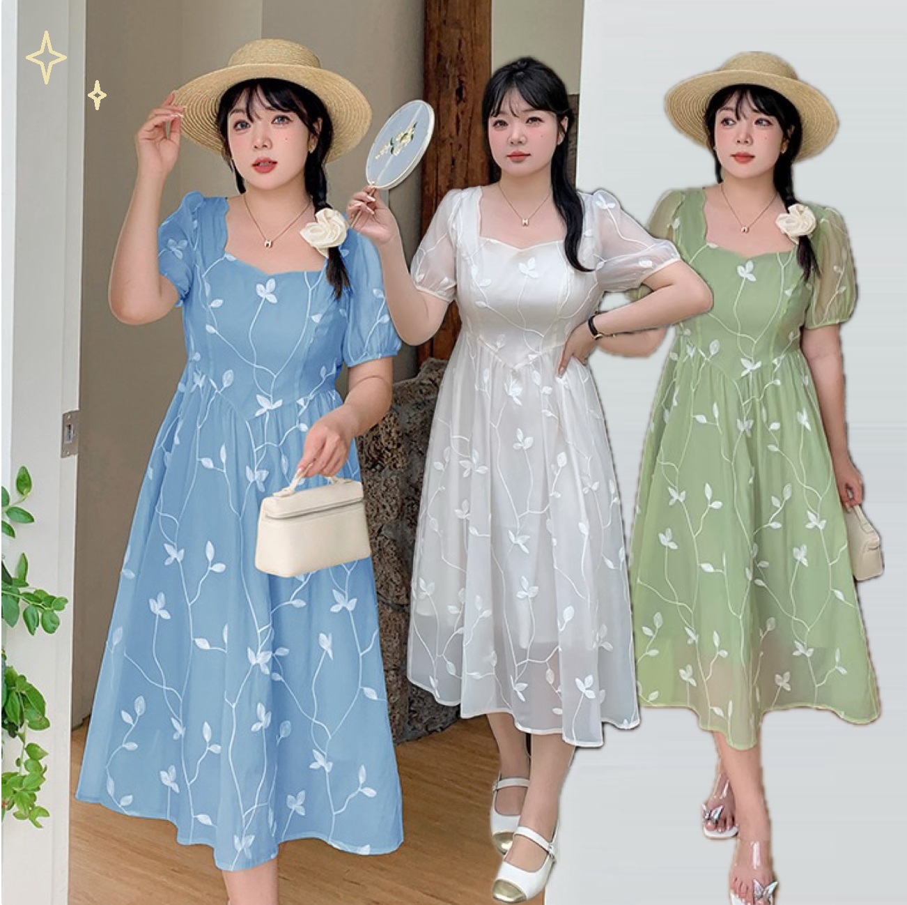 ★2L～5L大きいサイズ ★可愛いぽっちゃりさん　ウエストゴム入り　上品感花柄刺繍スワンピース