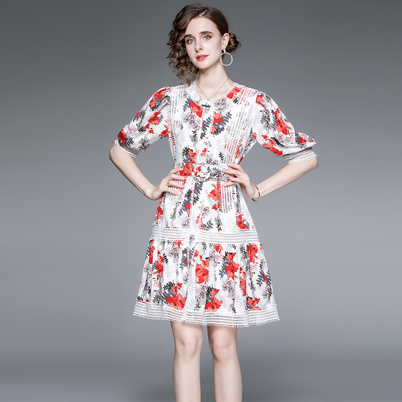 ★M～3L★パーティー  披露宴 上品印象 ベルト付き可愛いレース切替花柄ドレスワンピース