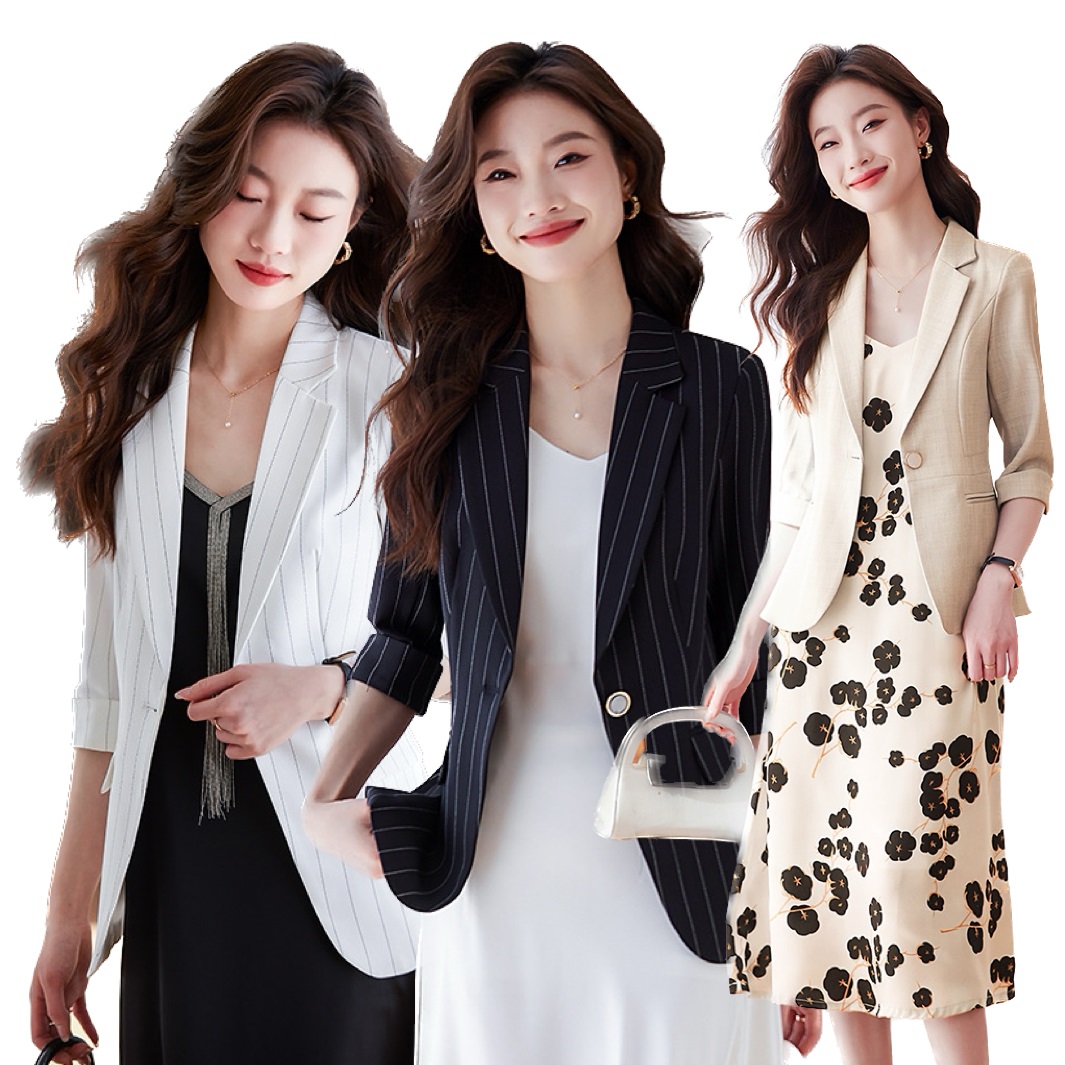 ★S～5L★ OL 通勤 オフェス パーティー   きれいめ ストライプ柄ジャケット ワンピース ２set