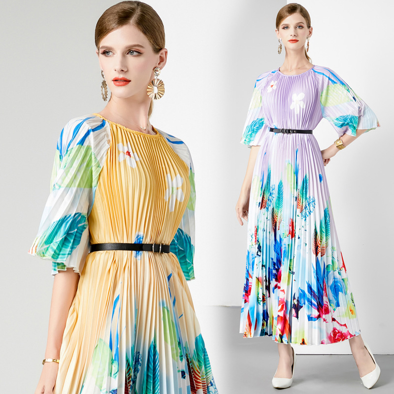 2COLOR★春新作　パーティー  結婚式 お出かけ ベルト付き　華やか　プリーツワンピース