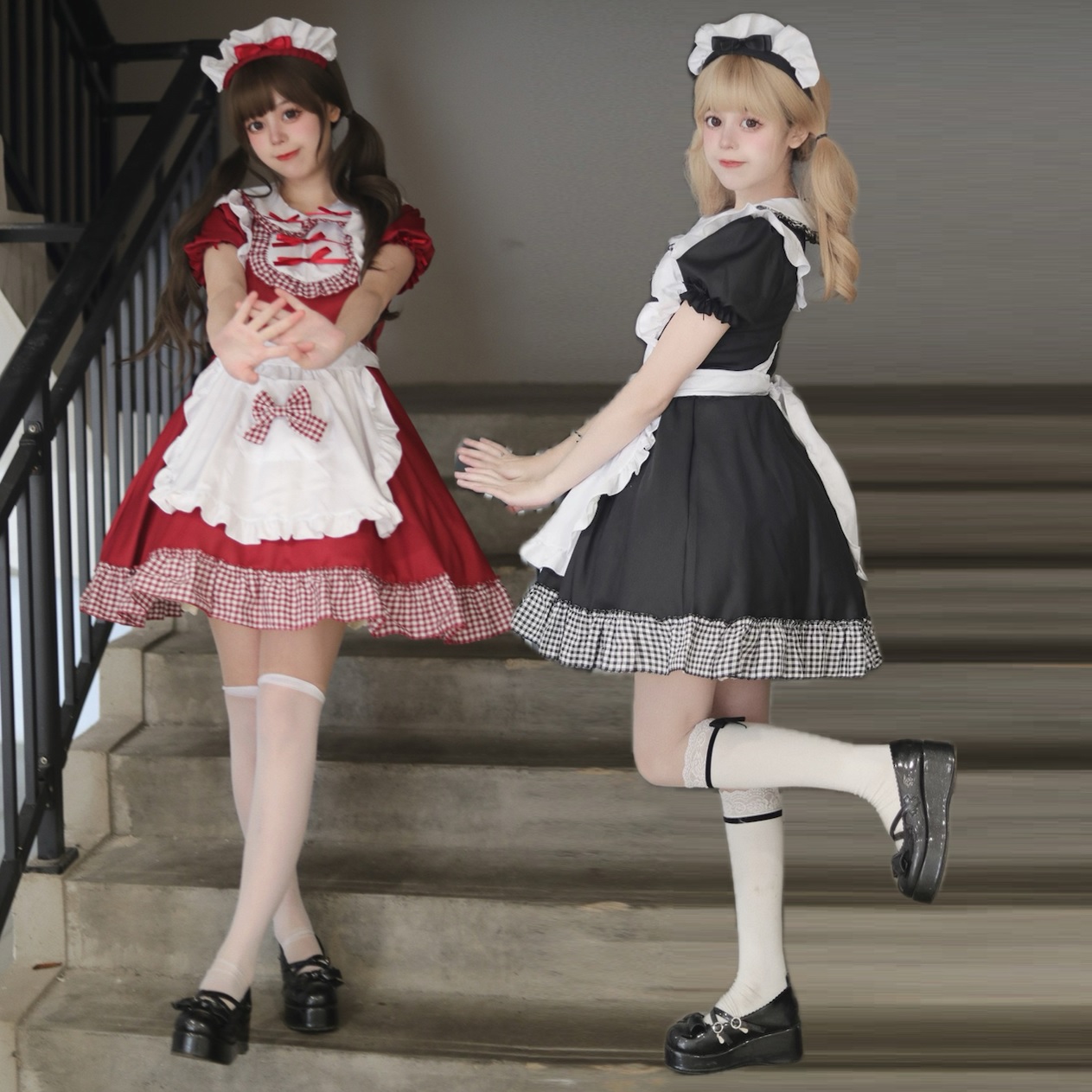 S～6L大きいサイズ★コスプレ メイド服 エプロン ロリータ クラシカル  チエック柄 ハロウィン 3set