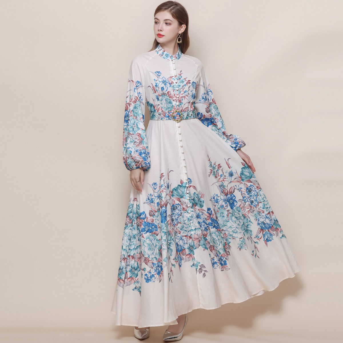 2026新作★出かけ パーティー   大人可愛い長袖パフスリーブ　優雅　花柄ロングワンピース