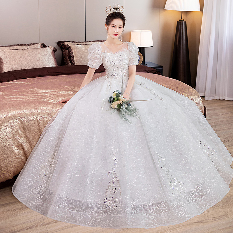 Ｓ～9Ｌ 結婚式 二次会  花嫁 ウェディングドレス プリンセスドレス 白ドレス 編み上げロングドレス