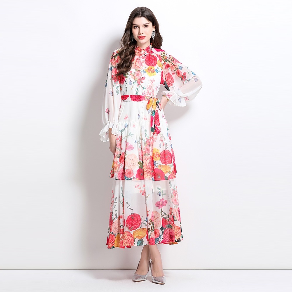 2025新作★S～3L★ファッション パーティー 　ウエストリボン付き　柔らかいシフォン　ロングワンピース